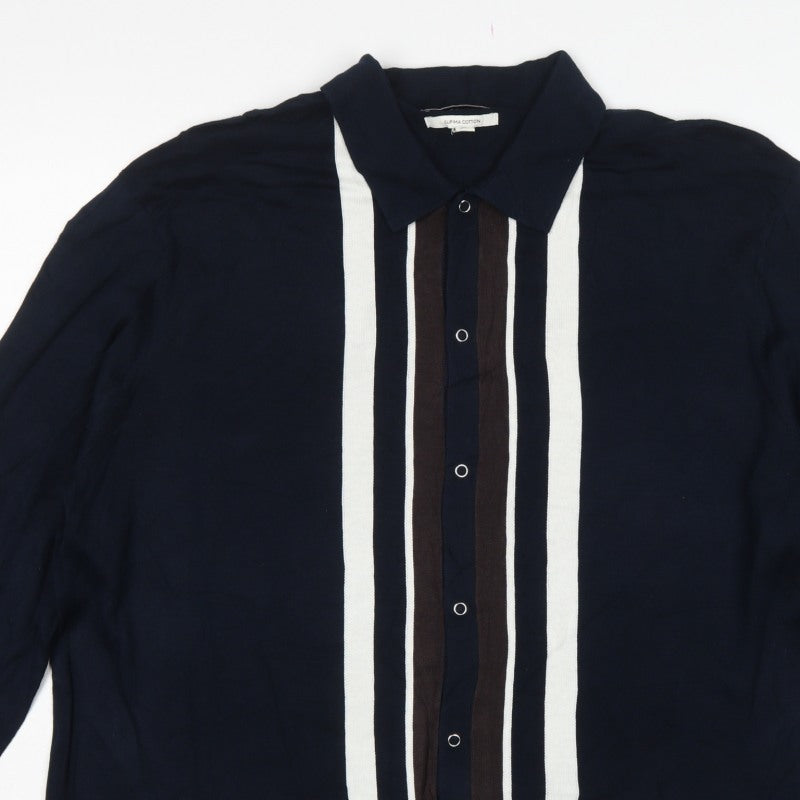 Autograph Men’s Blue 2XL Supima Cotton Striped Collared Cardigan