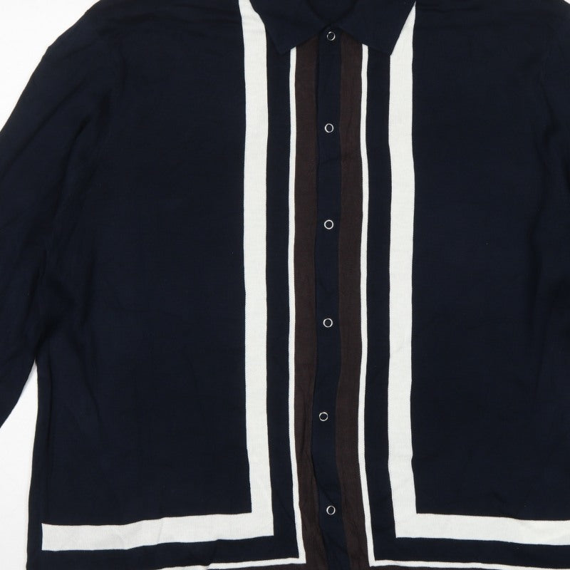 Autograph Men’s Blue 2XL Supima Cotton Striped Collared Cardigan