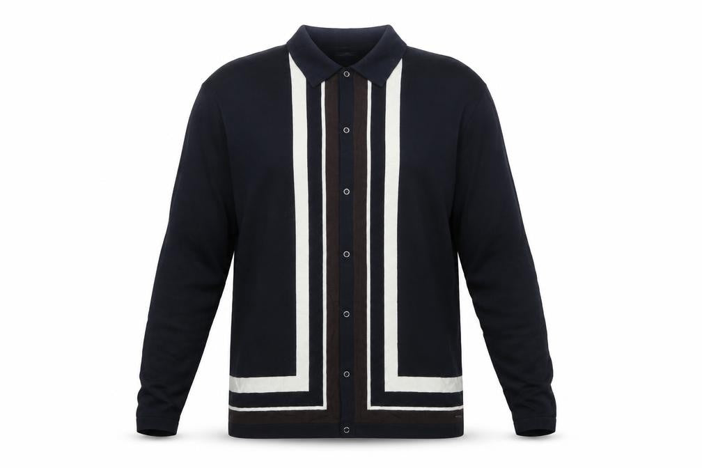 Autograph Men’s Blue 2XL Supima Cotton Striped Collared Cardigan