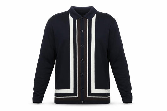 Autograph Men’s Blue 2XL Supima Cotton Striped Collared Cardigan