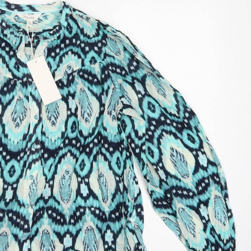 M&S Per Una Women Multicoloured Size 10 Aztec Cotton Button-Up Blouse