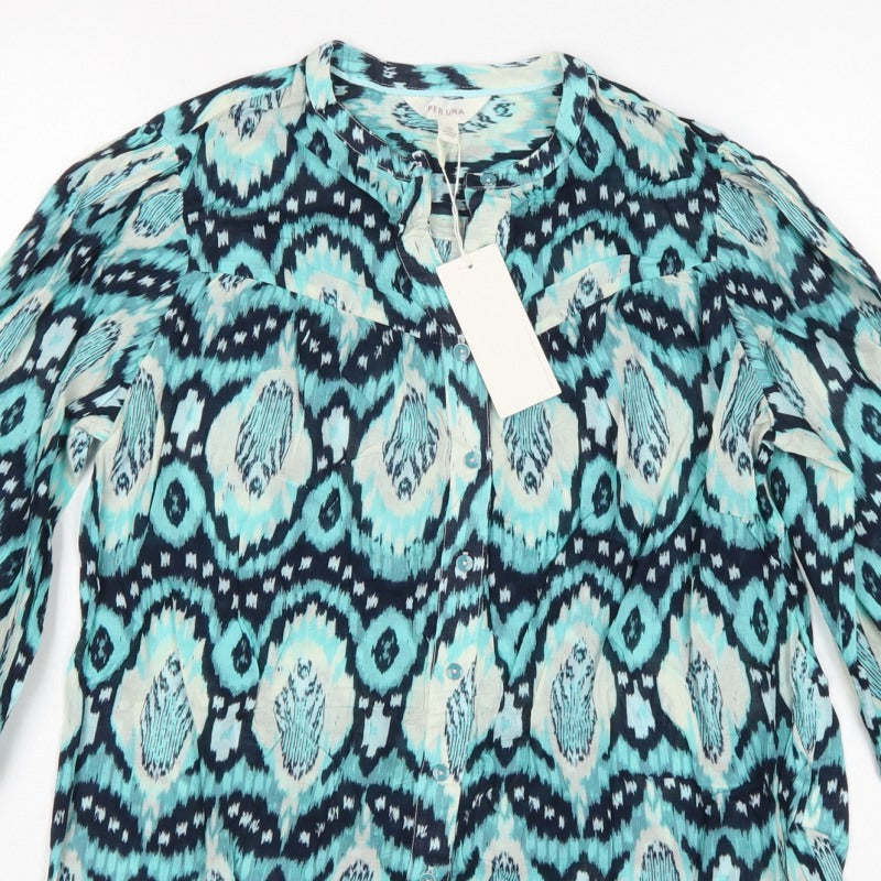 M&S Per Una Women Multicoloured Size 10 Aztec Cotton Button-Up Blouse