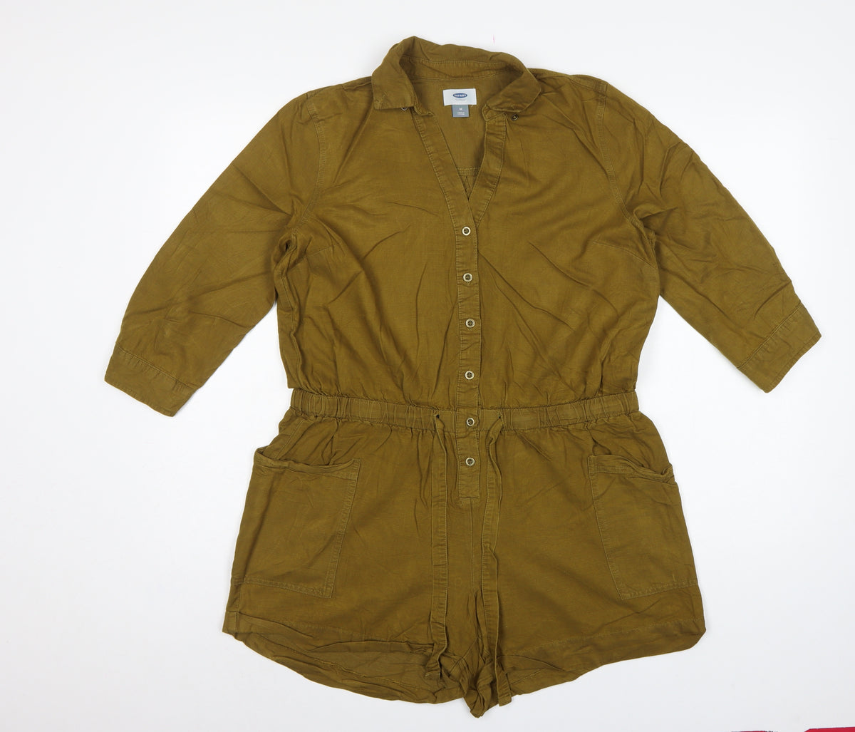 Old Navy Women Green M Utility Long Sleeve Button Playsuit Romper