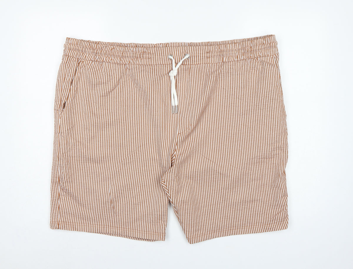Marks and Spencer Men Brown White Stripe Drawstring Shorts 3XL 46in