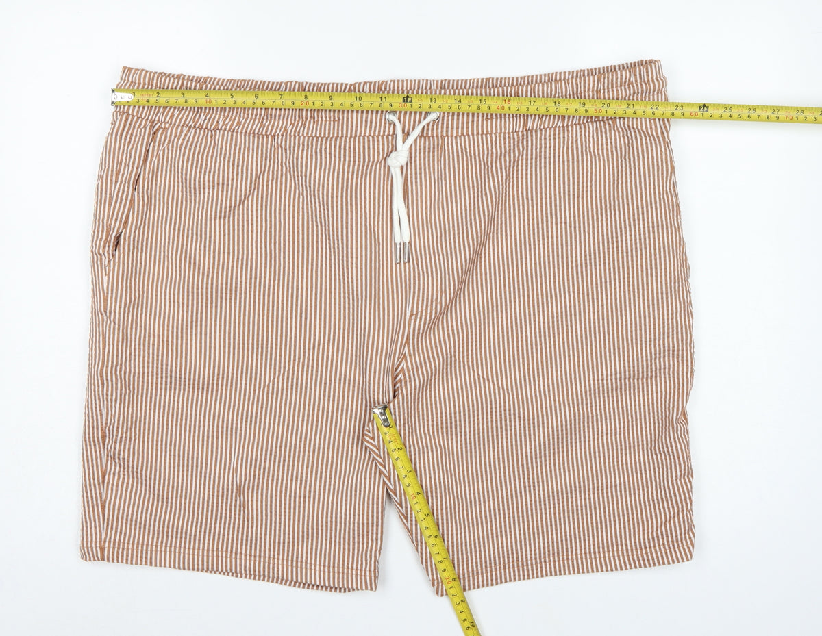 Marks and Spencer Men Brown White Stripe Drawstring Shorts 3XL 46in