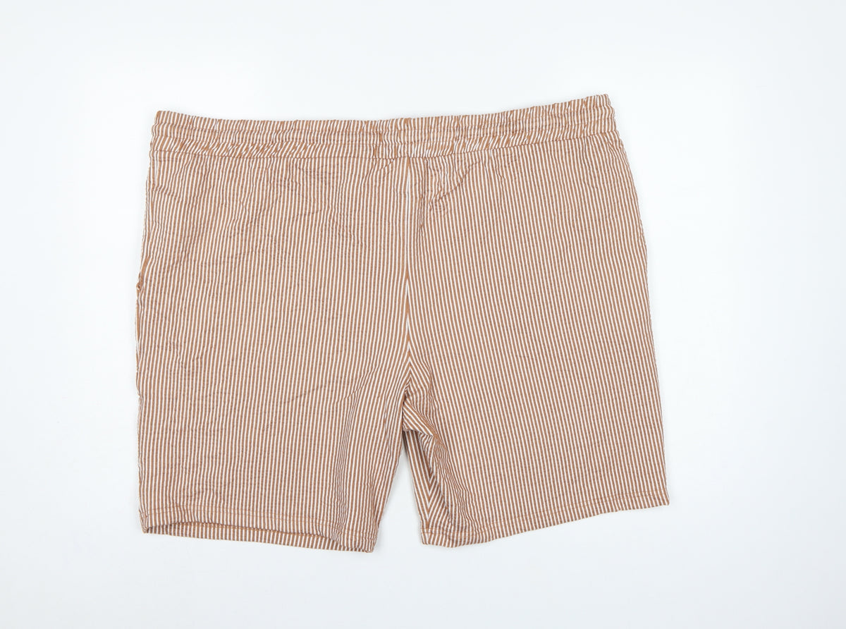Marks and Spencer Men Brown White Stripe Drawstring Shorts 3XL 46in