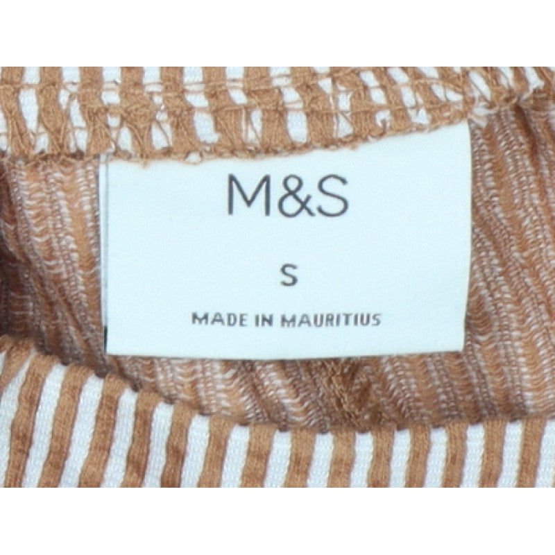 Marks and Spencer Men Beige S Striped Drawstring Casual Shorts