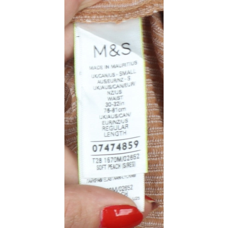 Marks and Spencer Men Beige S Striped Drawstring Casual Shorts