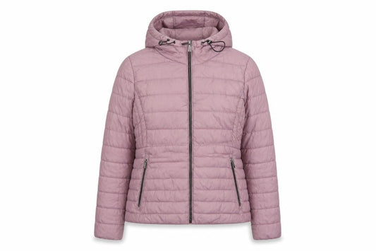Zara Women Pink L Hooded Puffer Jacket Quilted Full Zip