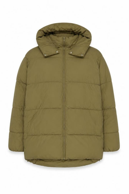 Zara Women Brown L Hooded Quilted Puffer Jacket Full Zip