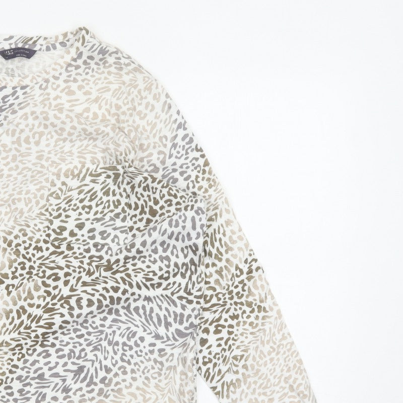 Marks and Spencer Women Beige Leopard Print Jersey Top Size 14