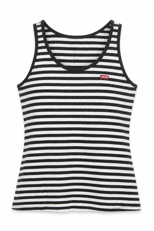 Levi's Women Black White Striped Cotton Scoop Neck Tank Top S