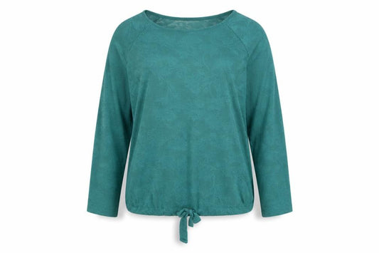 Next Women's Green UK 14 Floral Sheer Knit Tie Hem Long Sleeve Top