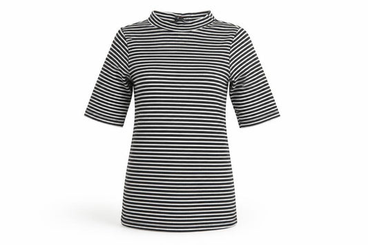 Zoof! Women’s Black White Striped Mock Neck Tunic Top Size S
