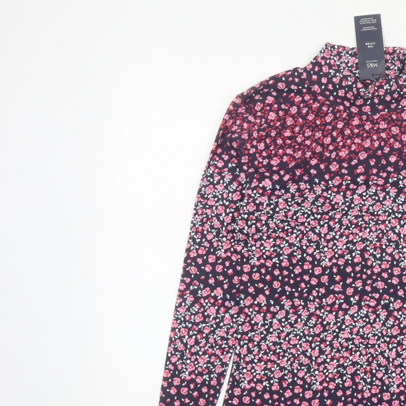 Marks & Spencer Women's Black Pink Floral Stretch Jersey Top UK 6