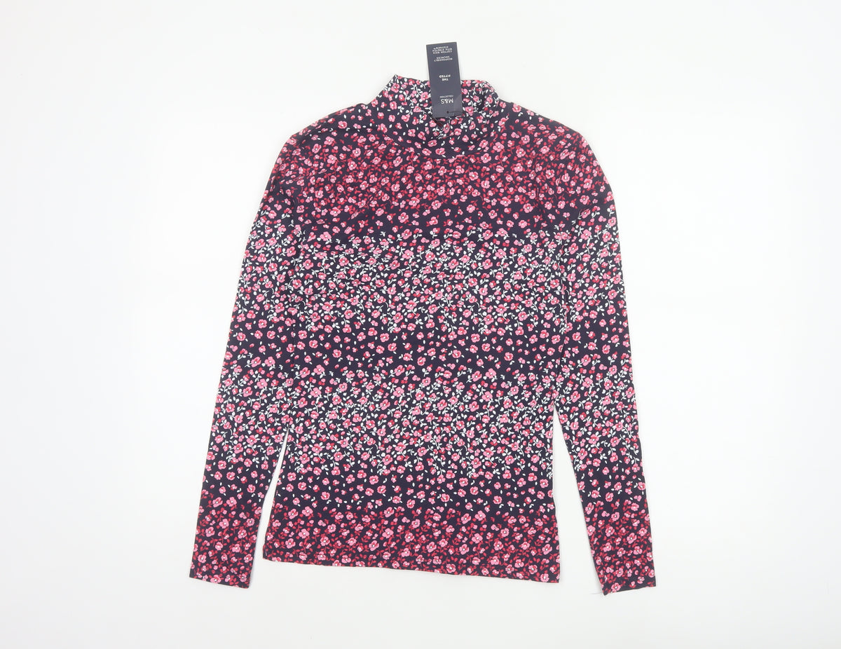 Marks & Spencer Women's Black Pink Floral Stretch Jersey Top UK 6
