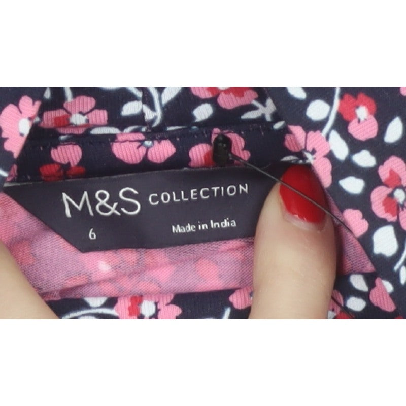 Marks & Spencer Women's Black Pink Floral Stretch Jersey Top UK 6