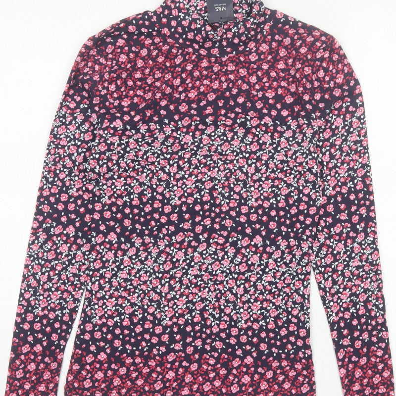 Marks & Spencer Women's Black Pink Floral Stretch Jersey Top UK 6