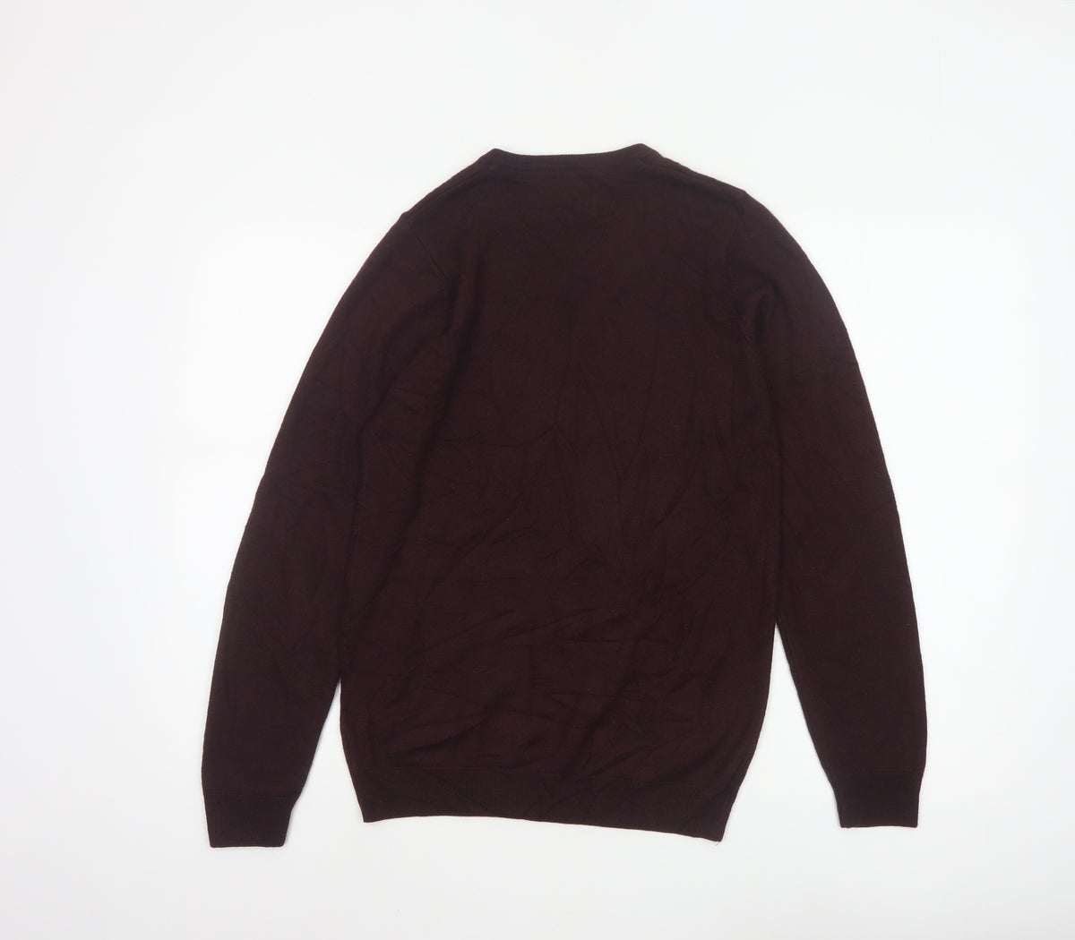 Marks and Spencer Men Brown Small V-Neck Fine Knit Pullover Jumper