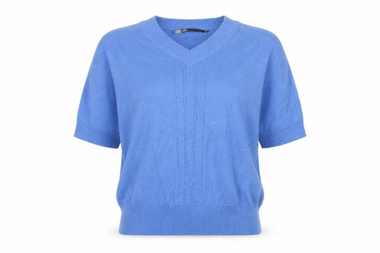 Isle Women’s Blue Cotton V-Neck Short Sleeve Jumper Size S 10-12