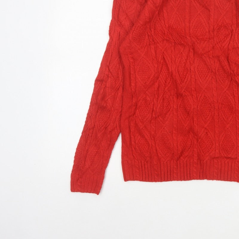 Isle Essentials Women’s Red Size 10 Cable-Knit Crew Neck Jumper