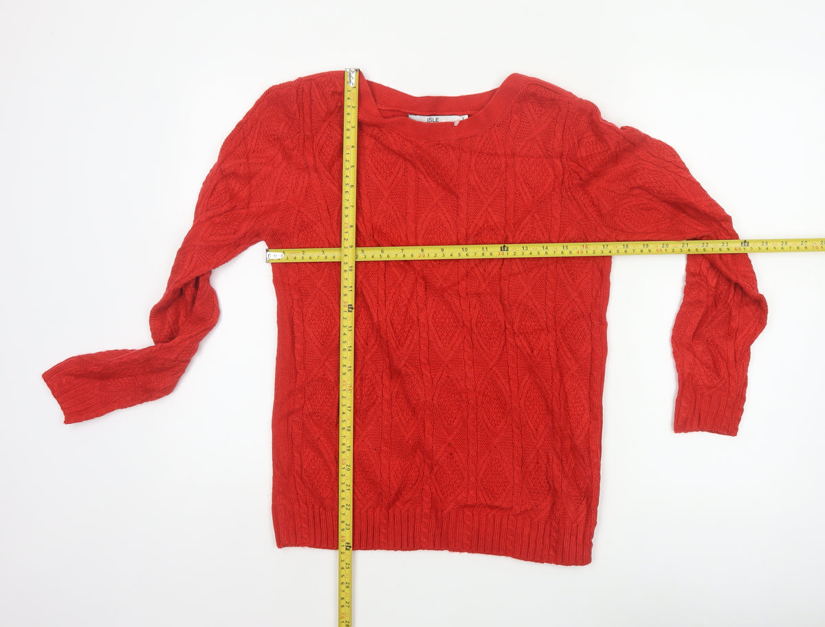 Isle Essentials Women’s Red Size 10 Cable-Knit Crew Neck Jumper