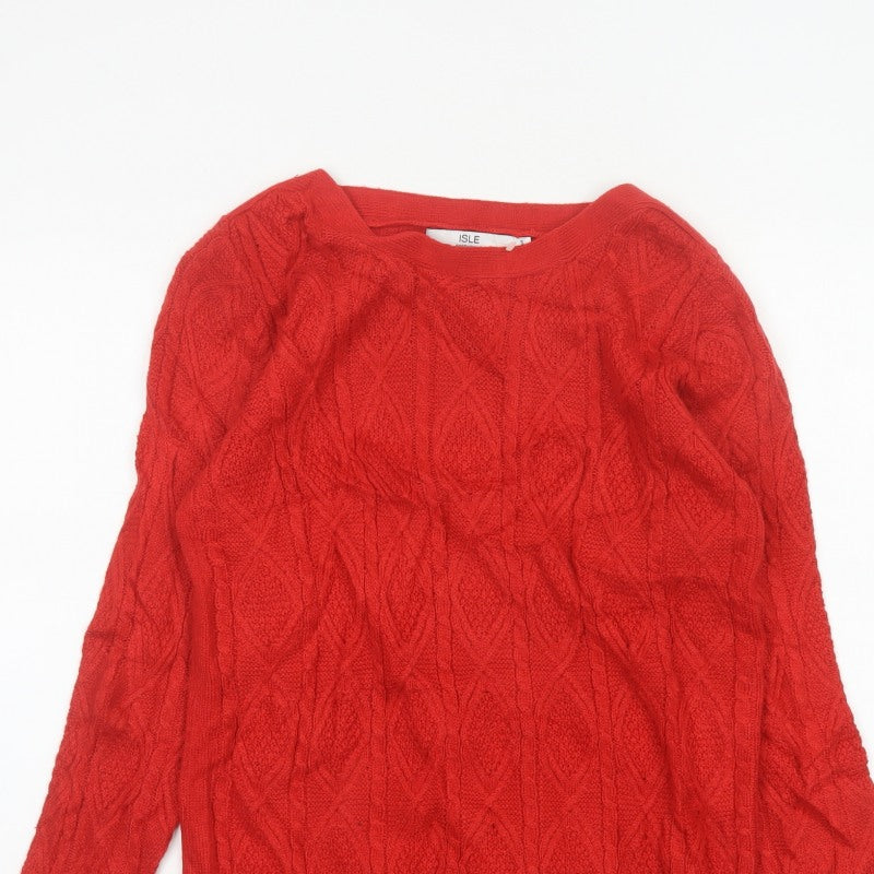 Isle Essentials Women’s Red Size 10 Cable-Knit Crew Neck Jumper