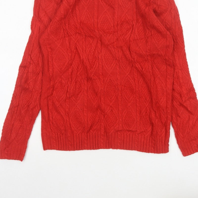 Isle Essentials Women’s Red Size 10 Cable-Knit Crew Neck Jumper