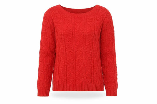 Isle Essentials Women’s Red Size 10 Cable-Knit Crew Neck Jumper