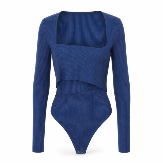 Abercrombie & Fitch Women’s Blue XS Ribbed Knit Wrap Bodysuit