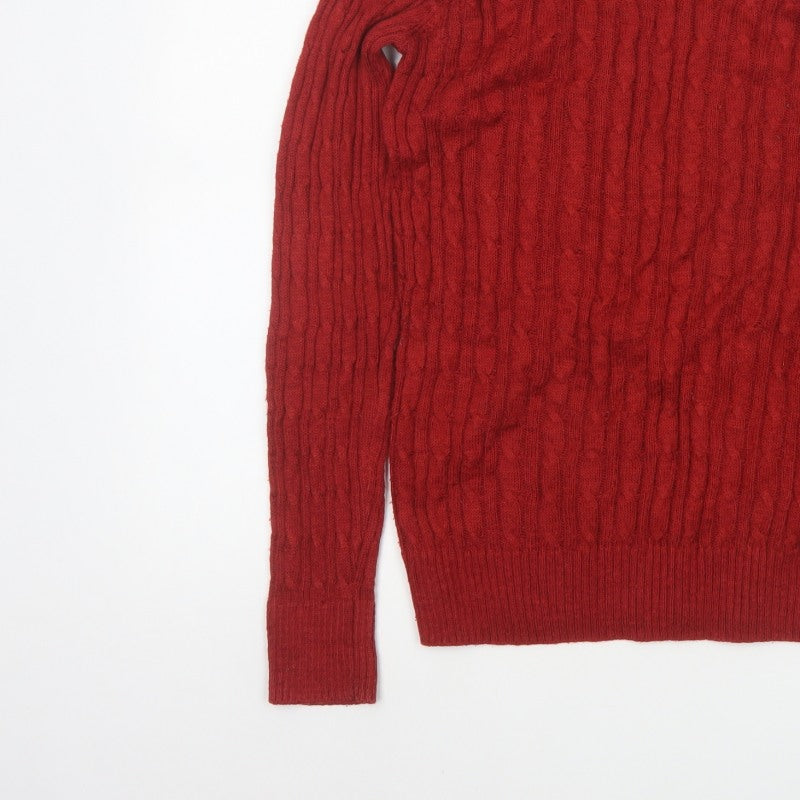 Superdry Women Red UK 12 Cable Knit Crew Neck Pullover Jumper