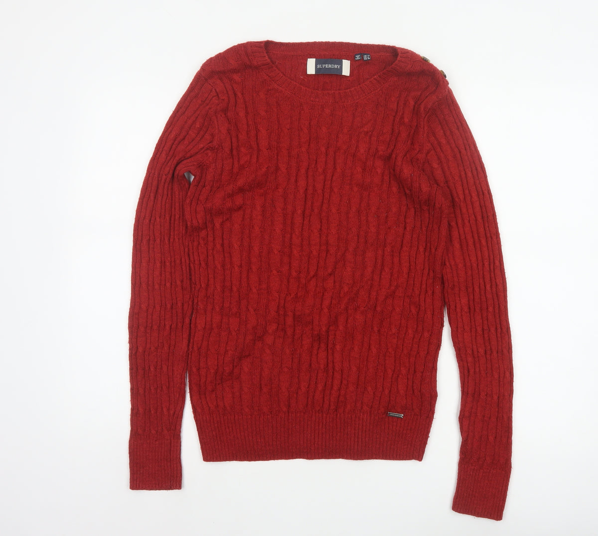 Superdry Women Red UK 12 Cable Knit Crew Neck Pullover Jumper