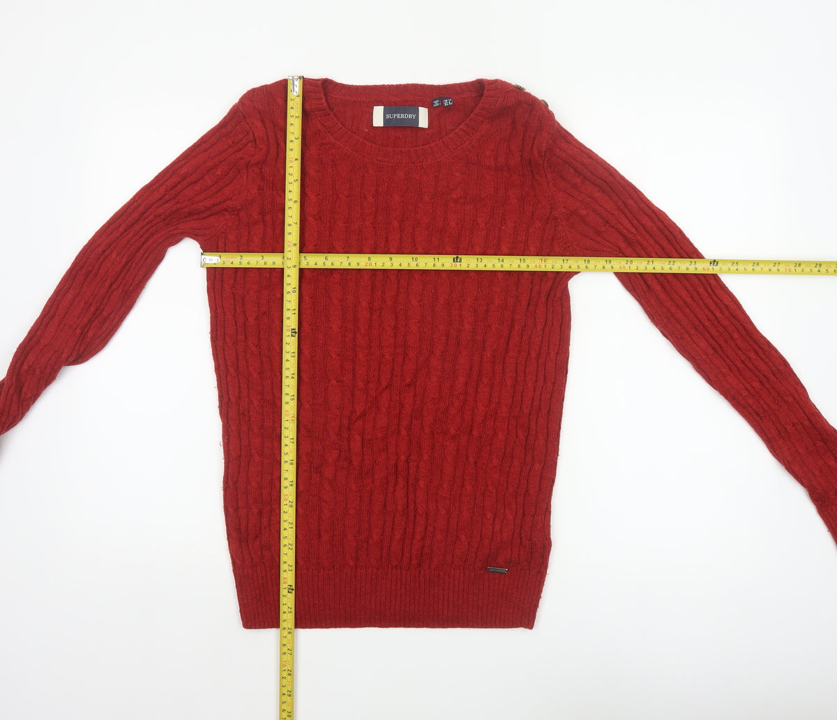 Superdry Women Red UK 12 Cable Knit Crew Neck Pullover Jumper