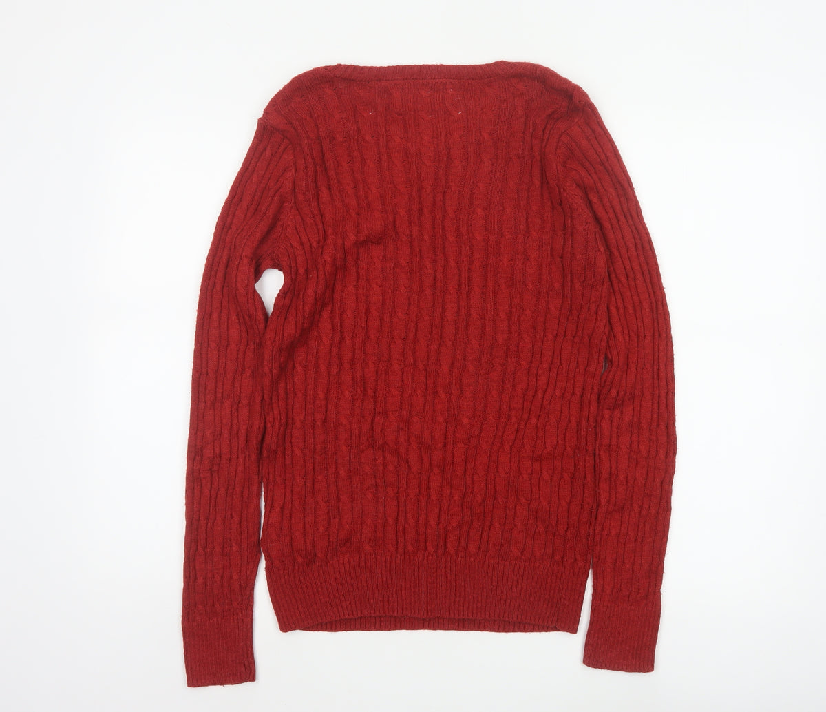 Superdry Women Red UK 12 Cable Knit Crew Neck Pullover Jumper
