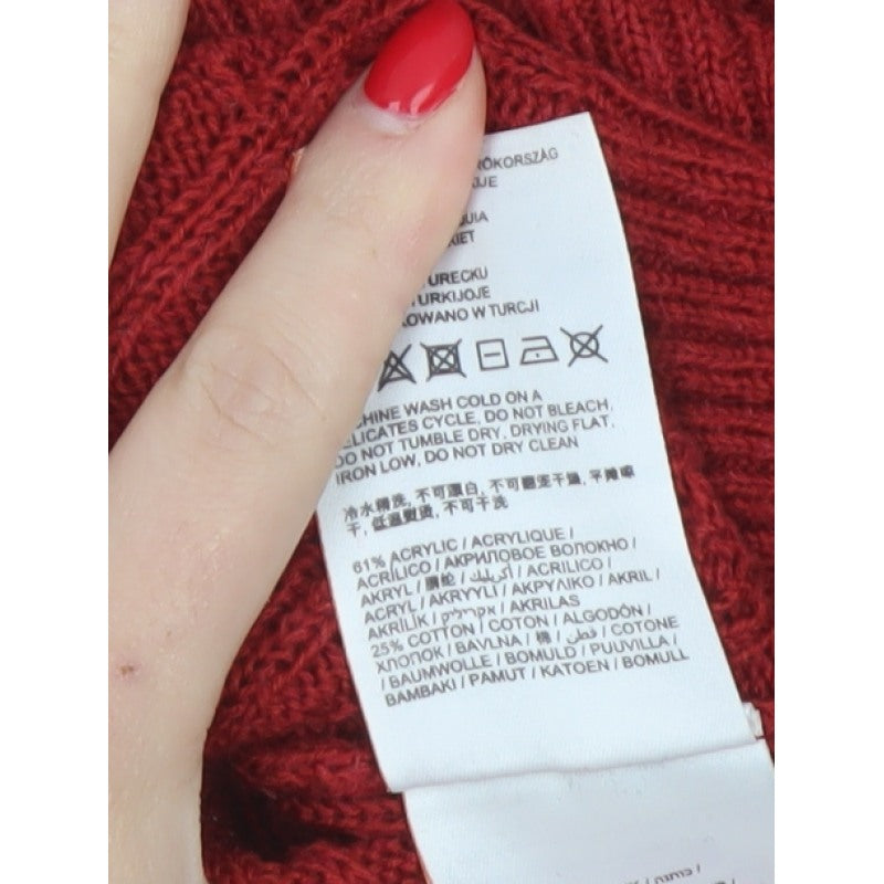 Superdry Women Red UK 12 Cable Knit Crew Neck Pullover Jumper