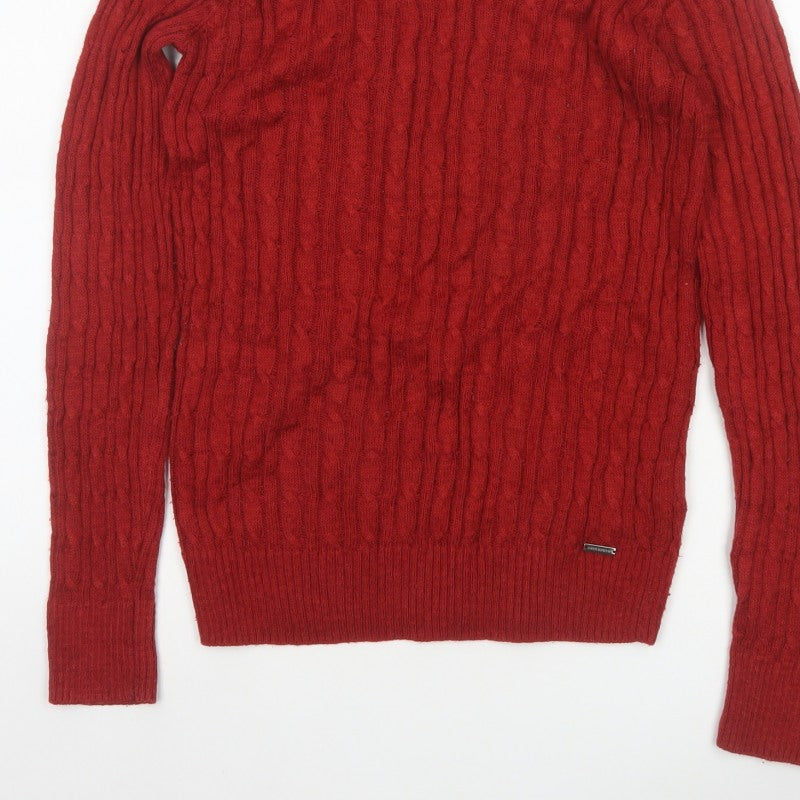 Superdry Women Red UK 12 Cable Knit Crew Neck Pullover Jumper