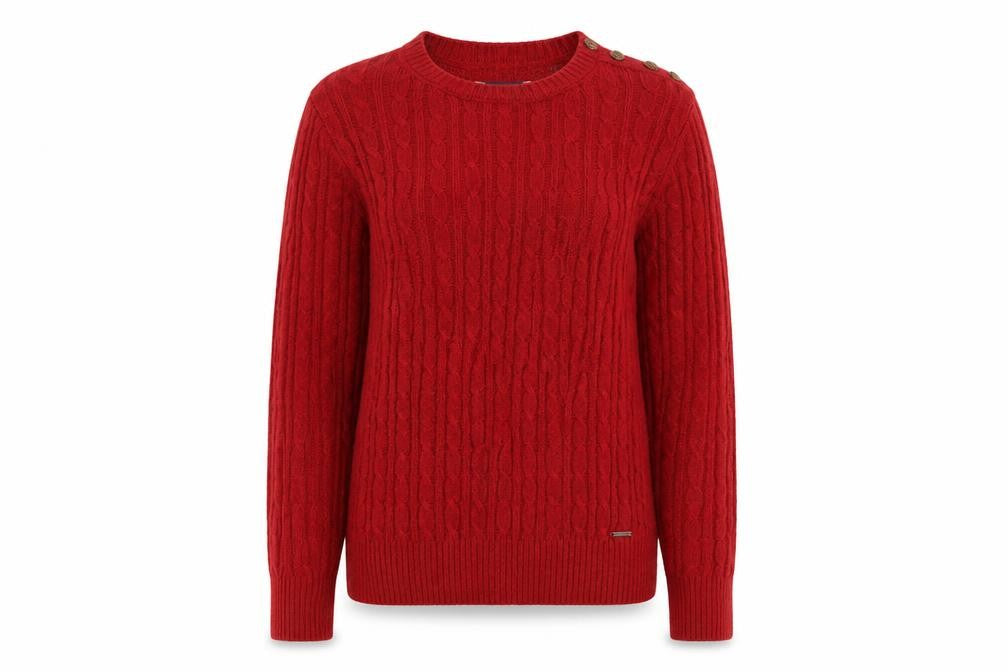 Superdry Women Red UK 12 Cable Knit Crew Neck Pullover Jumper