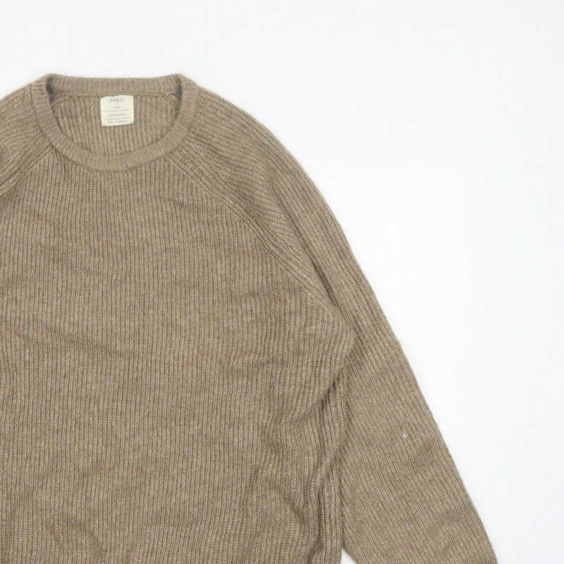 Marks and Spencer Men's Beige 2XL Pullover Crew Neck Ribbed Jumper