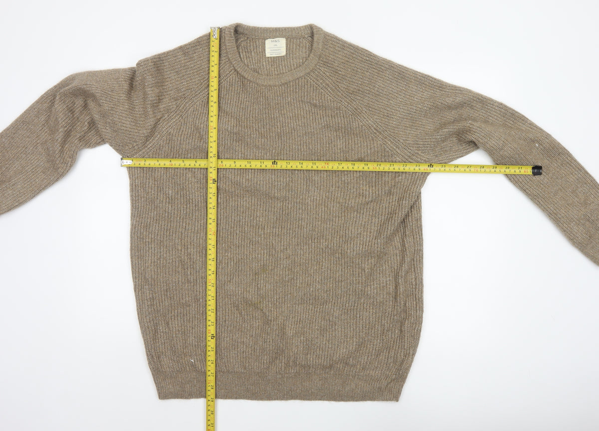 Marks and Spencer Men's Beige 2XL Pullover Crew Neck Ribbed Jumper