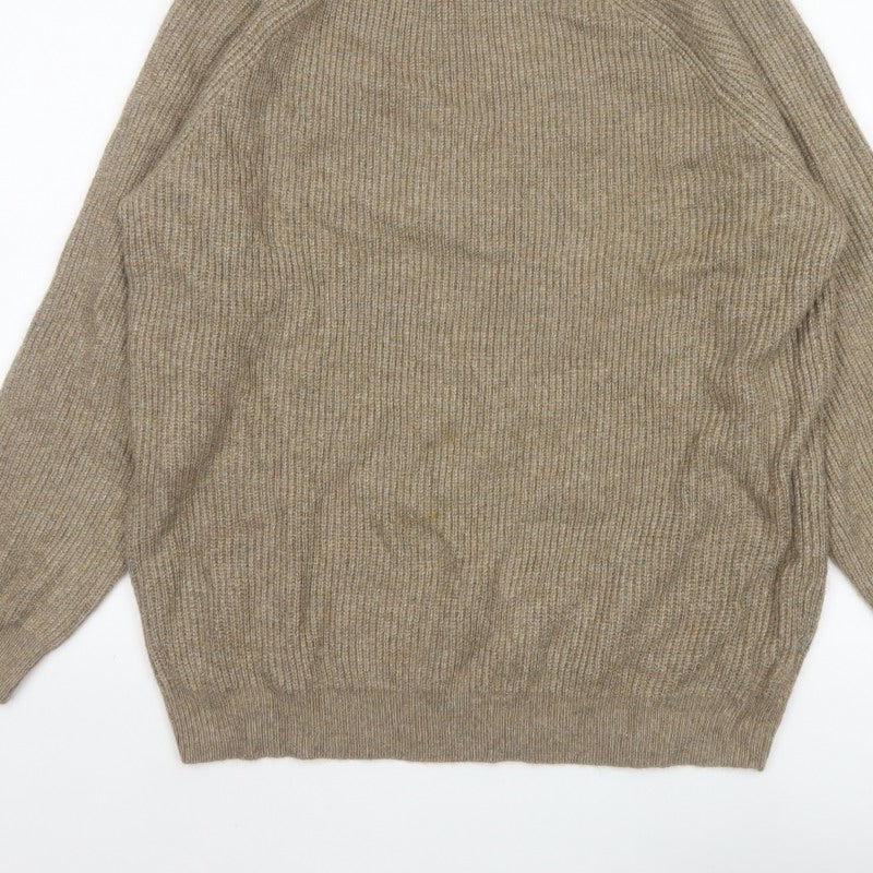 Marks and Spencer Men's Beige 2XL Pullover Crew Neck Ribbed Jumper