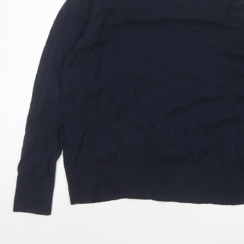 Monki Women Blue XL Cotton Mock Neck Raglan Pullover Jumper