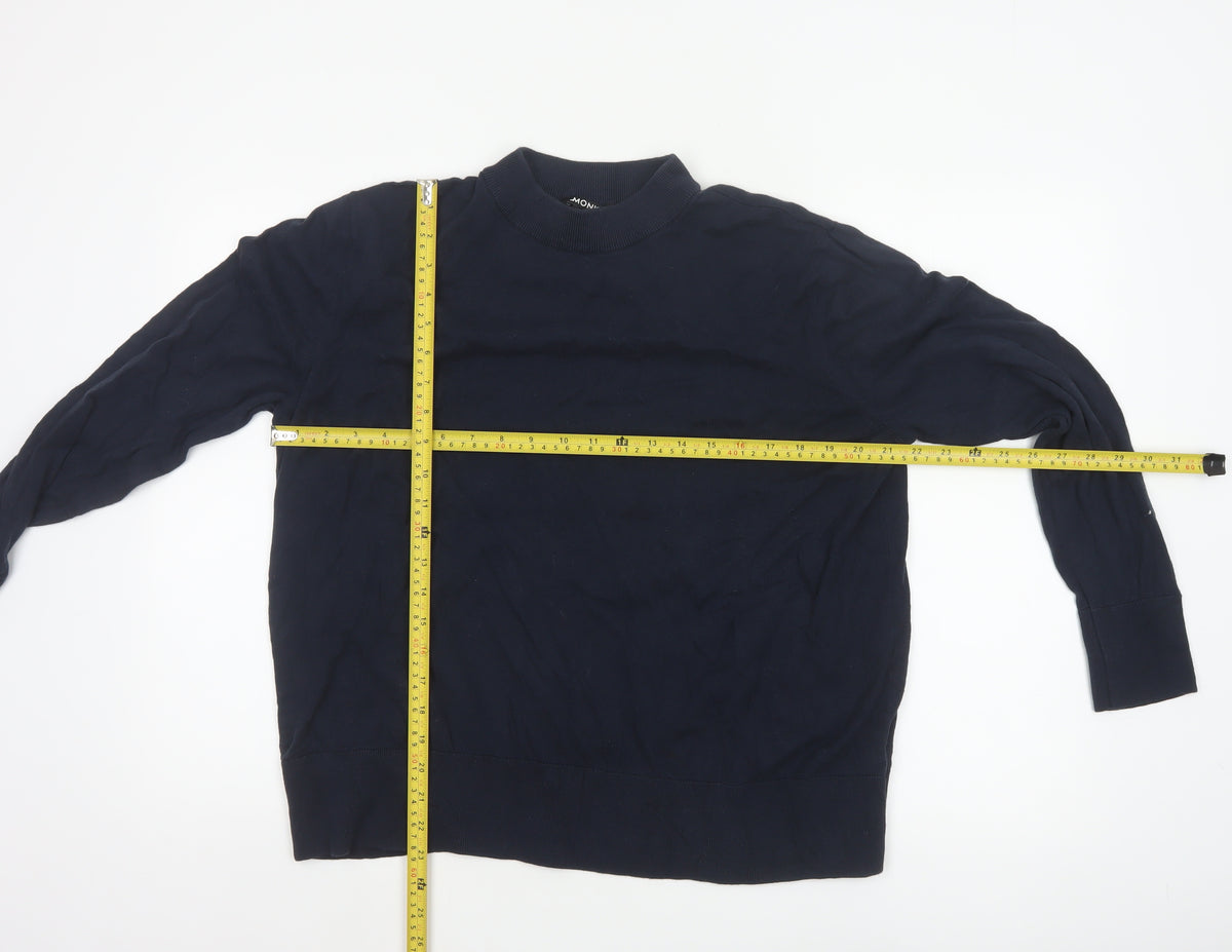 Monki Women Blue XL Cotton Mock Neck Raglan Pullover Jumper