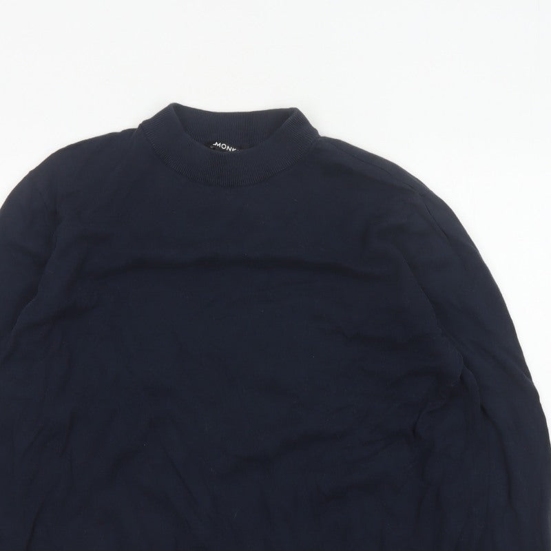 Monki Women Blue XL Cotton Mock Neck Raglan Pullover Jumper