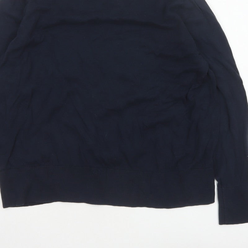 Monki Women Blue XL Cotton Mock Neck Raglan Pullover Jumper