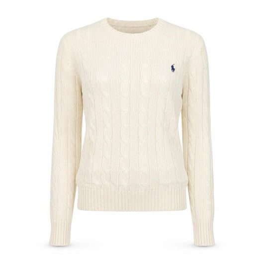 Polo Ralph Lauren Women Ivory XS Cable Knit Cotton Logo Jumper