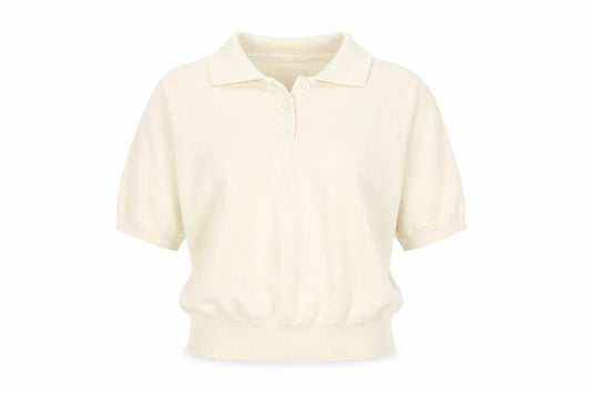 Country Collection Women Ivory M Cotton Collared Short Sleeve Henley Jumper
