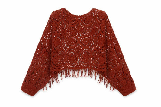 SHEIN Women Brown UK 10 Crochet Fringe Open Cardigan Boho