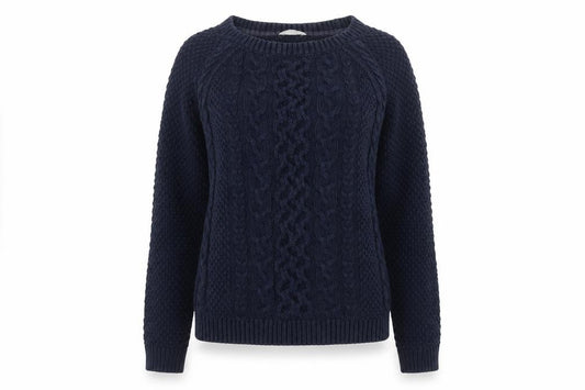 FatFace Women’s Blue Size 10 Cable Knit Cotton Crew Neck Jumper