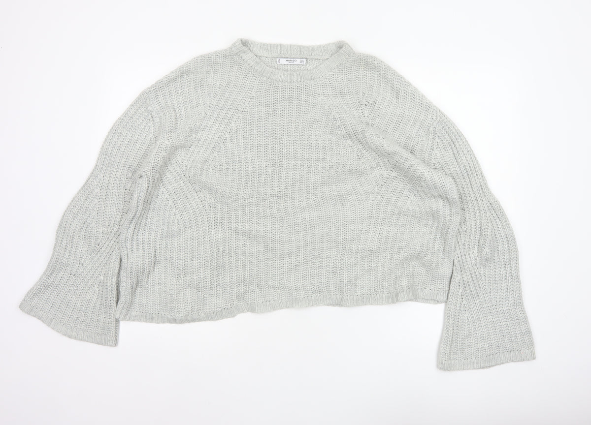 Mango Women Grey L Chunky Knit Crew Neck Pullover Jumper