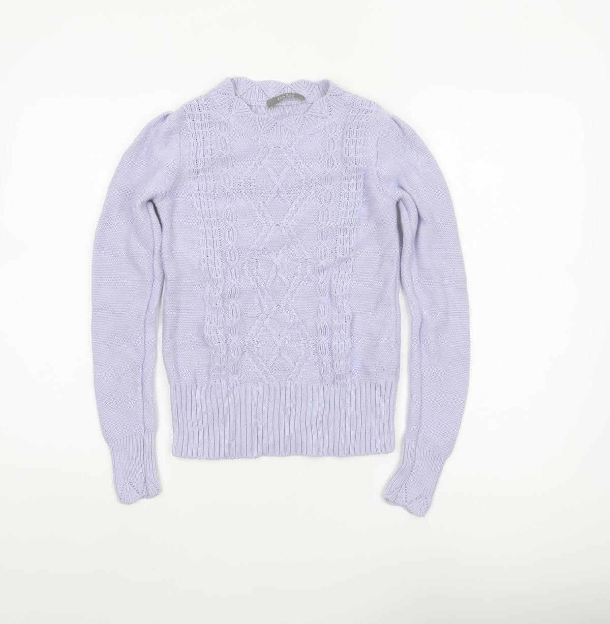 Oasis Women Purple XS Cable Knit Cotton Crew Neck Pullover Jumper
